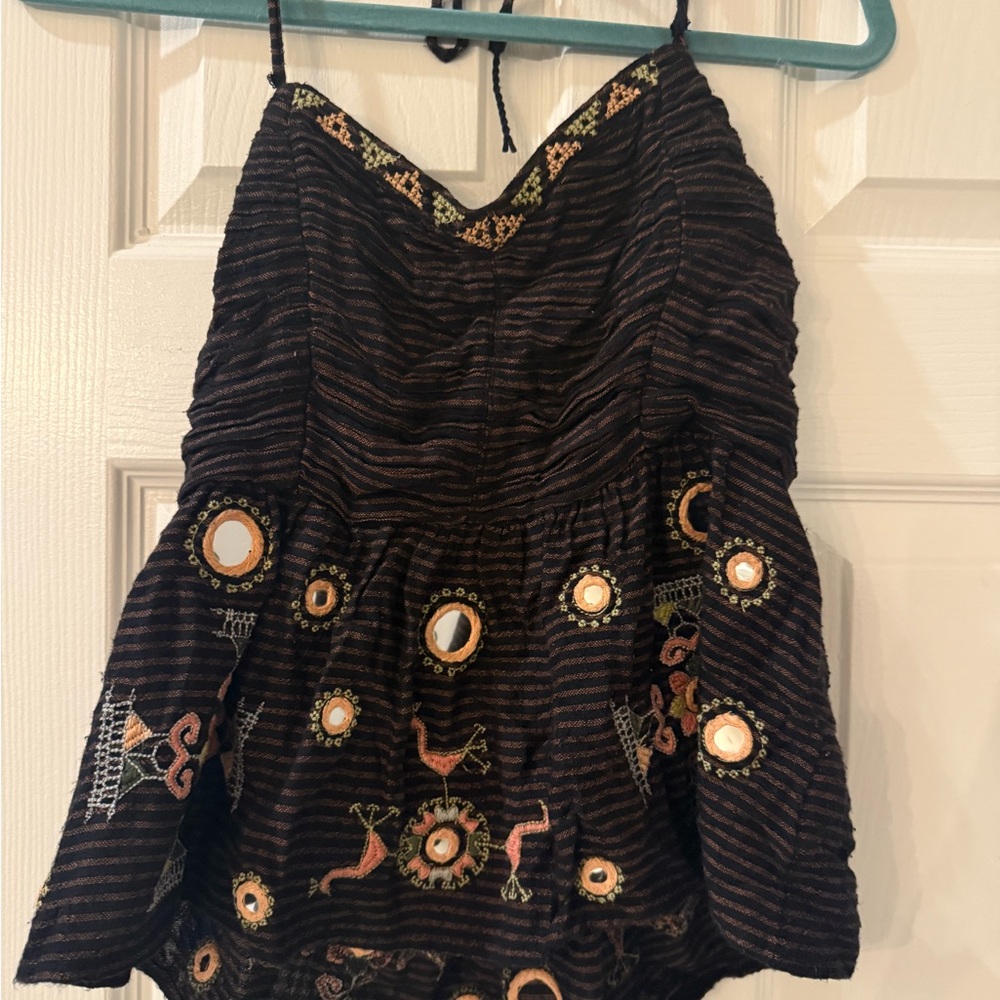 Free People Black and Brown Textured Top